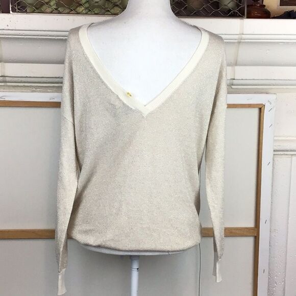 Essentiel Antwerp silver, cream luxury metallic V back sweater.Runs big Belgium - Picture 2 of 9